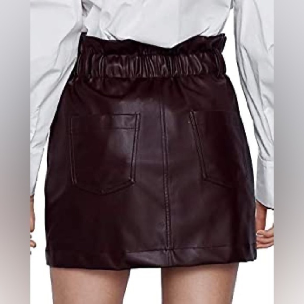 ZARA Faux Leather Paper Bag Hi-Waist Mini Skirt with pockets 5427/150 - Picture 6 of 11